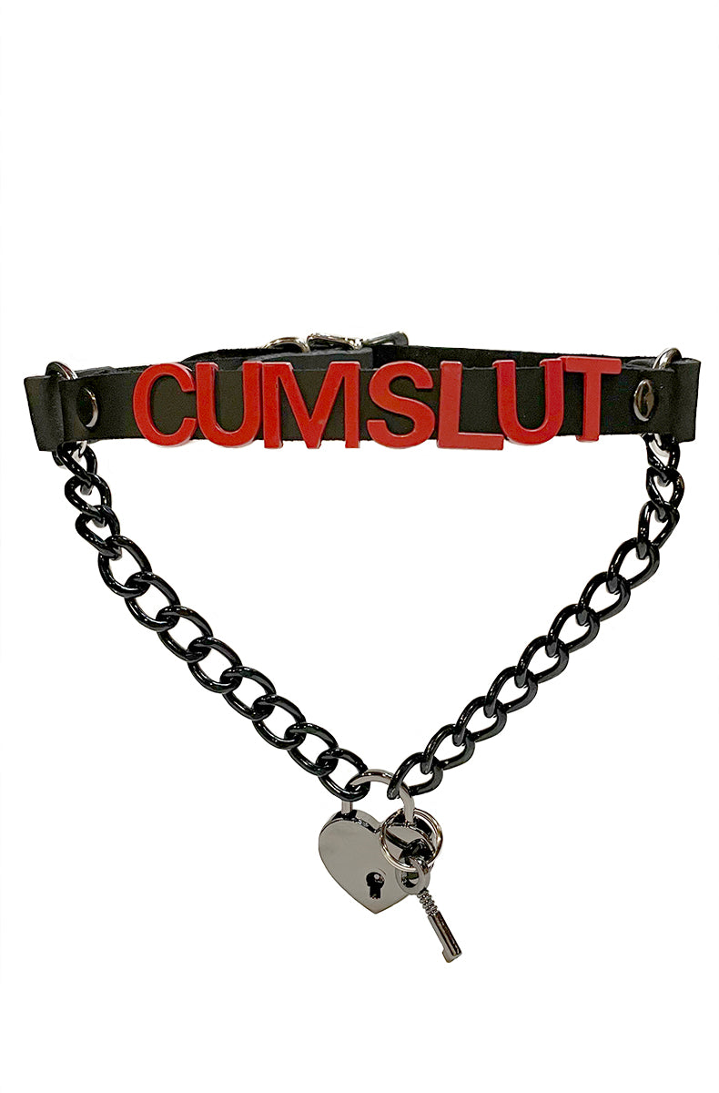 Cum Slut Heart Lock Collar